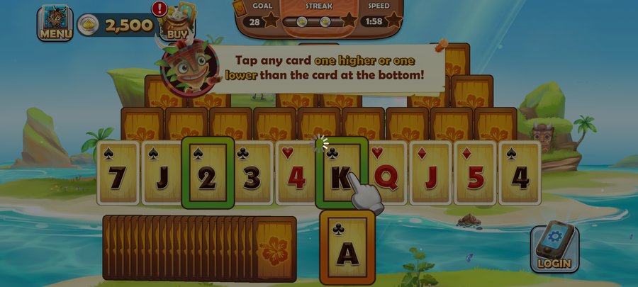 Tiki Solitaire TriPeaks 실제 상점 화면 1 — TriPeaks Shop 번들(코인+와일드+프리티켓)