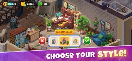 Solitaire Home Design 실제 게임 화면 — 인테리어 선택 화면